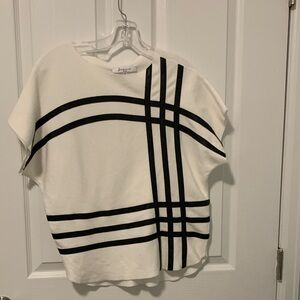 # 3/51 Siani Milano White Top with faux leather Black Stripes, size M